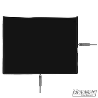 Flex Scrim 10" x 12" film grip rigging tool with open-end stainless steel frame for light control.