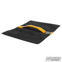 Flyaway sandbag for film grip rigging, 15 lbs, made with black Cordura 1000 and a yellow velcro closure, empty for easy filling and emptying