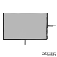 Flex Scrim 12" x 20" with 304 military-grade stainless open-end frames for film grip and rigging, used to manipulate light on set.