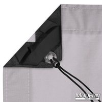 Close-up of Night Gray Muslin corner with webbing, grommet, and tie, ideal for film grip and rigging, provided by Modern Studio Equipment.