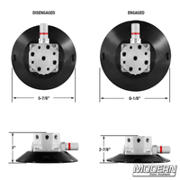 6-inch suction cup with multi-thread block in disengaged and engaged positions for film grip rigging solutions.