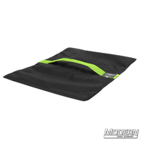 Flyaway Sandbag (35 lbs.) made with Cordura 1000 and velcro closure, ideal for film grip rigging, shown in black and green.