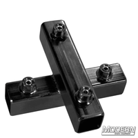 Black zinc cross for 1-inch square tube with set screws for film grip and rigging applications.