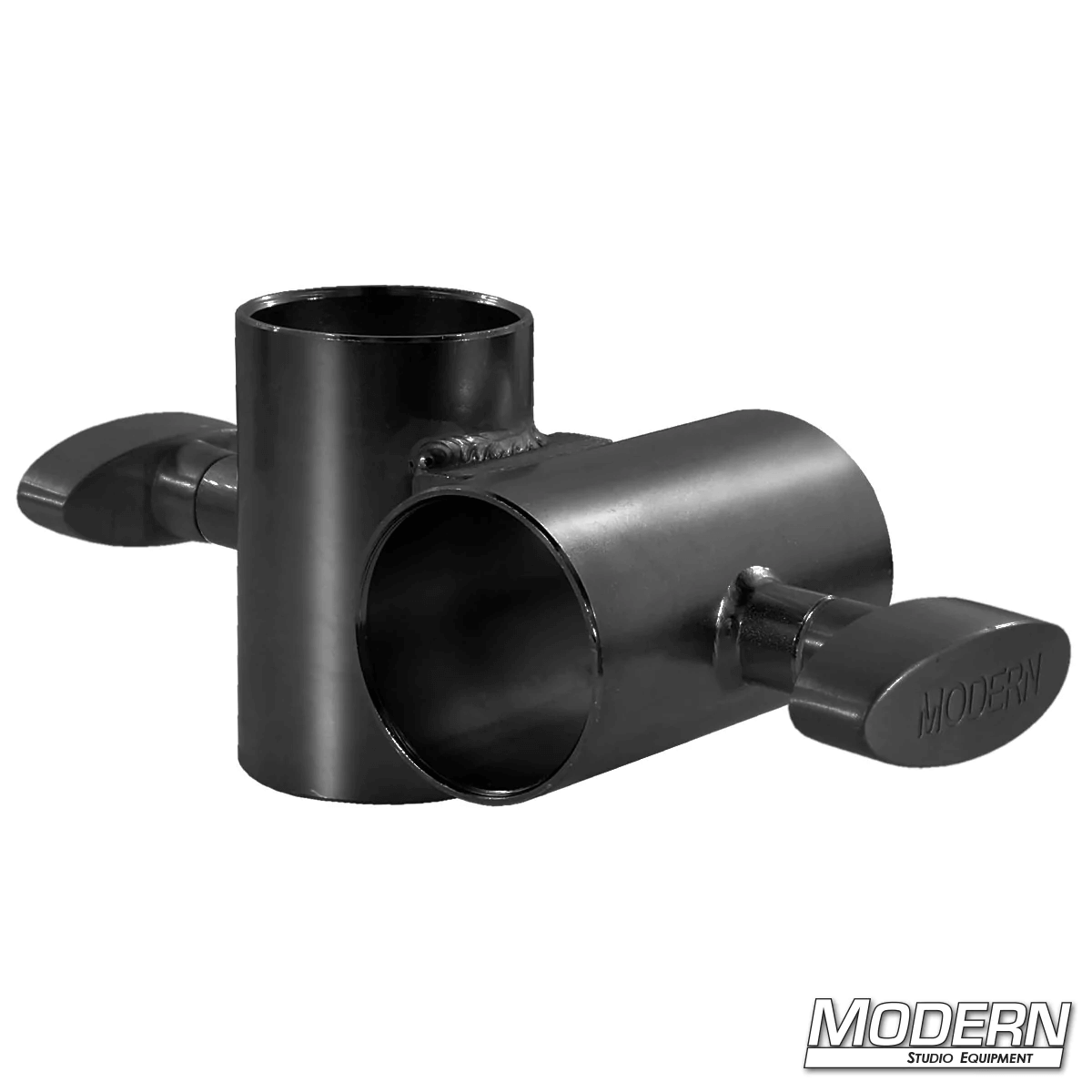 Black zinc 90º bracket with T-Handle for 1-1/4" schedule 40 Speed Rail® used in film grip and rigging.