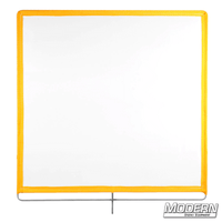 40" x 40" White Artificial Silk with stainless steel frame for film grip and rigging, 1.6 stop material, diffuses direct light sources.