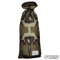 Extra large camouflage storage bag for film grip and rigging, featuring nylon cord for easy tying and plastic sleeve for labeling.