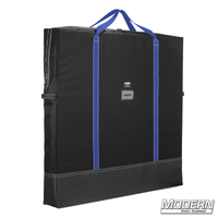 Black 40"x40" Flag Bag by Modern Studio Equipment with blue carrying handles, made of Cordura fabric, ideal for film grip and rigging.