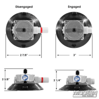 4-1/2-inch suction cup with 3/8-inch male thread by Wood's Powr Grip in disengaged and engaged positions for film grip and rigging