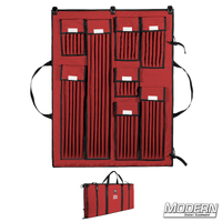 Red 2 Fold Deluxe 5/8-inch rod bag for film grip and rigging equipment storage with corolast sides, various pockets shown open and closed