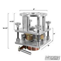 Modern Bazooka 4-Way Leveling Head for film grip and rigging with dimensions indicated: 10-1/2" height, 8" width, 4" depth.