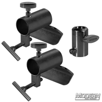 Candlestick bracket set for 1-1/4-inch Speed-Rail in black zinc for film grip rigging and crane bucket mounting.