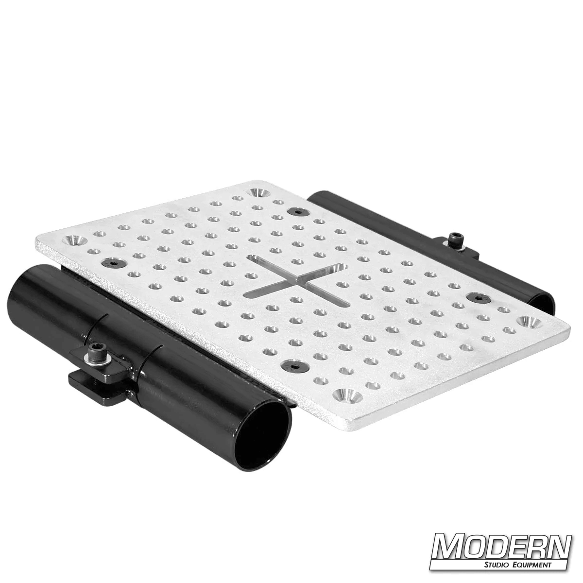 Cheese plate with 3/8-inch slot and two 1-1/2-inch slider brackets, black zinc film rigging grip equipment for hood mount.