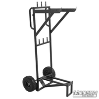 Steel C-Stand Cart for film grip rigging, holds 12" complete c-stands, with 8" carefree casters and additional welded 5/8" baby pins