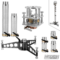 Modern bazooka with 4-way leveling head for film grip and rigging, multiple components displayed.