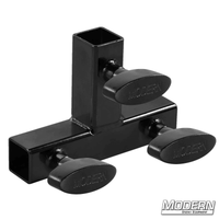 Tee for 1-inch square tube with black zinc finish and T-handles for film grip rigging and frame support.