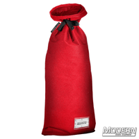 Large red storage bag with nylon cord for film grip rigging, featuring a plastic sleeve for labeling and branded by Modern Studio Equipment.