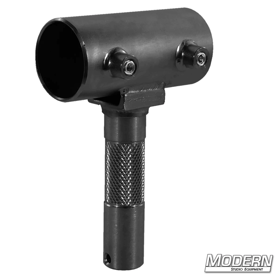 Black zinc steel slider with set screws for film grip rigging, fits 1-1/2" Speed-Rail®, 1-1/8" male, by Modern Studio Equipment