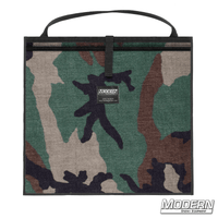 Camouflage Modern Scrim Bag for 18-1/2" lighting scrims, made from Cordura 1000, with a stainless steel rod for shape retention, ideal for film grip rigging.