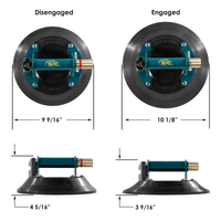 Wood's Powr-Grip 10-inch suction cup showing disengaged and engaged positions with dimensions for film grip and rigging applications.