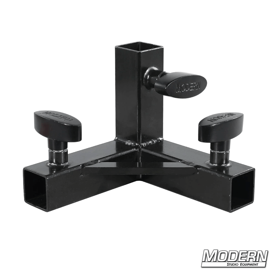 3-Way Pass Through Corner for 1-inch Square Tube - Black Zinc with T-Handles for film grip and rigging applications