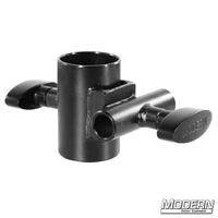 Black Zinc Pipe Cross with T-Handles for 1-1/4-inch to 5/8-inch film grip rigging.