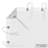 White artificial silk textile with grommets, ties, and webbing for film grip and rigging, includes a storage bag.