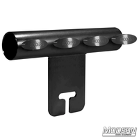 Black zinc Ear for 1-1/4-inch Speed-Rail® with T-Handles for film grip rigging, used to attach schedule 40 aluminum to gobo/grip head.