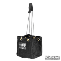 Black cordura nail and screw bag with four pockets and grommets, ideal for film grips and rigging professionals.