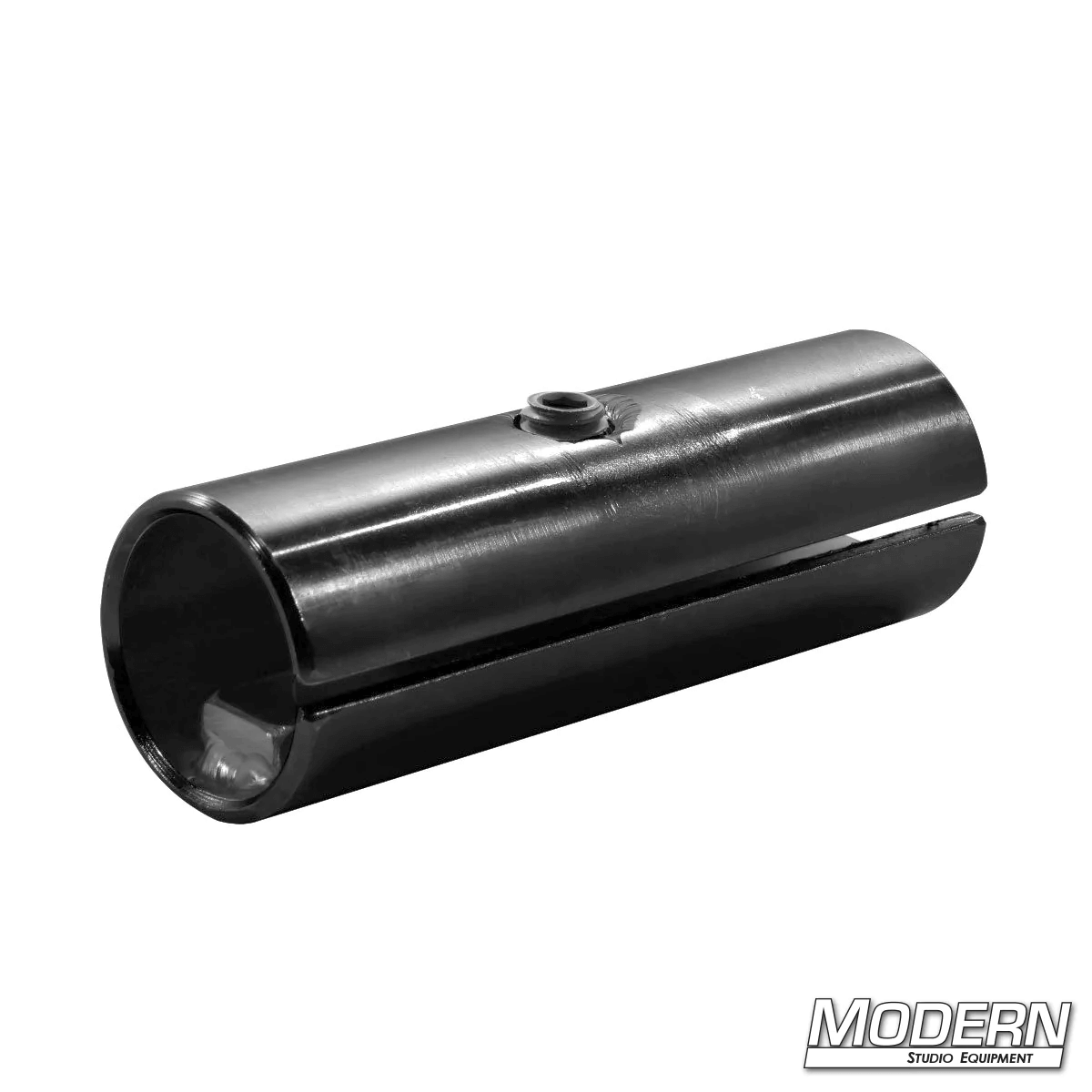 Internal track connector for 1-1/4 inch Speed-Rail® in black zinc, used in film grip rigging.