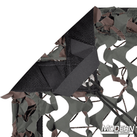 Camo net textile with webbing, grommets, ties, and elastic corners for film grip rigging, includes storage bag, Modern Studio Equipment logo