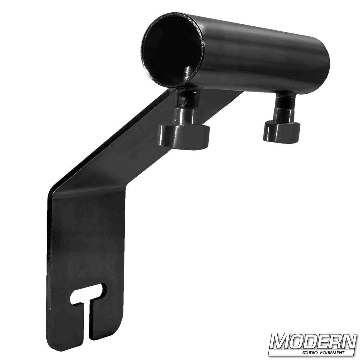 Offset Ear for 1-1/4-inch Speed-Rail® in black zinc with T-Handles, used for film grip rigging with gobo/grip head.