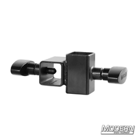 Mini Cross fitting for 1-inch square tube in black zinc with T-handles for film grip rigging, used to connect aluminum at 90-degree angle.