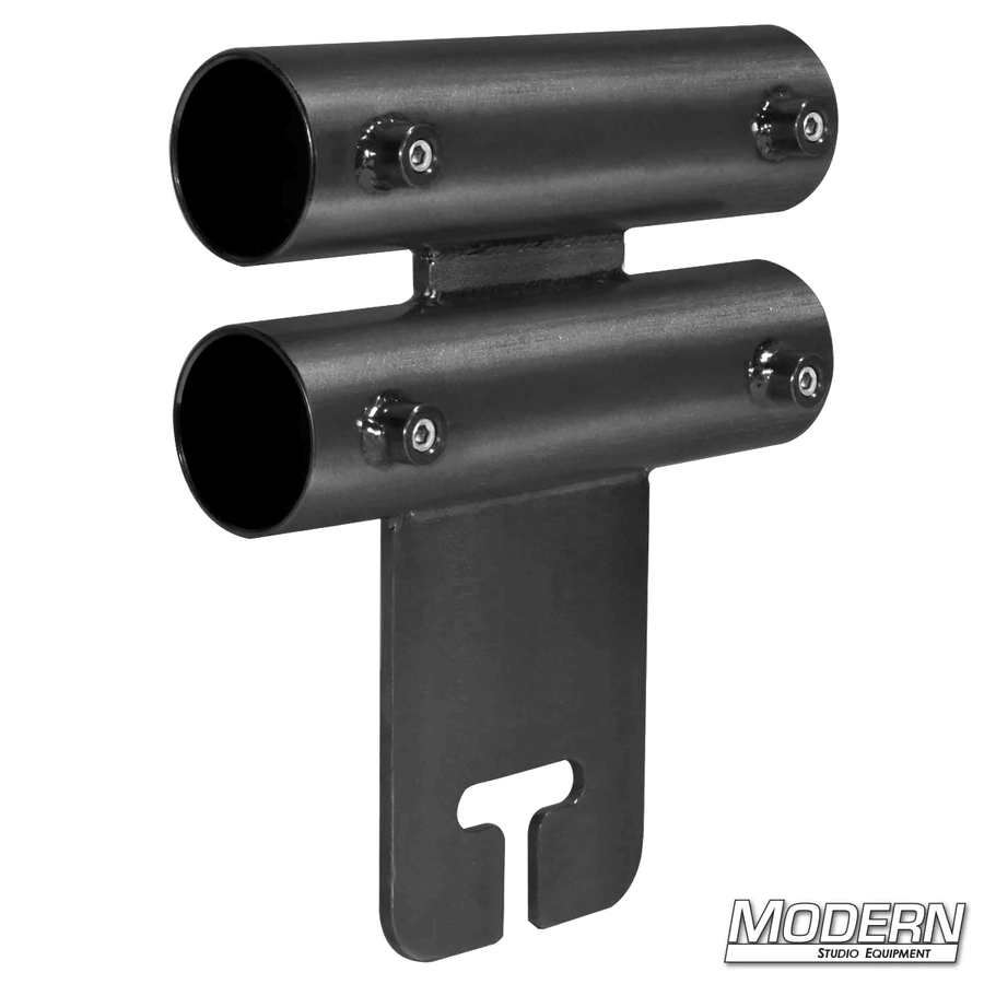 Narrow Over and Under Ear for 1-1/4-inch Speed-Rail® - Black Zinc with Set Screws, ideal for film grip and rigging applications.