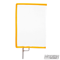 White artificial silk scrim on 304 stainless open-end frame for film grip and rigging.