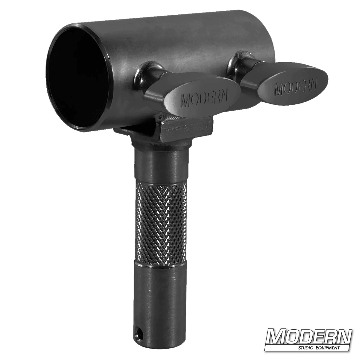 Slider with Junior Male 1-1/2-inch Speed-Rail® fitting for film grip rigging, black zinc with T-handles