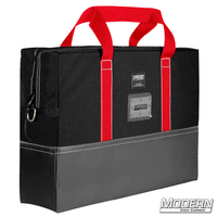 Black Cordura film grip rigging bag with red handles, zippered closure, and protective vinyl bottom, perfect for carrying 18" x 24" flags/scrims.