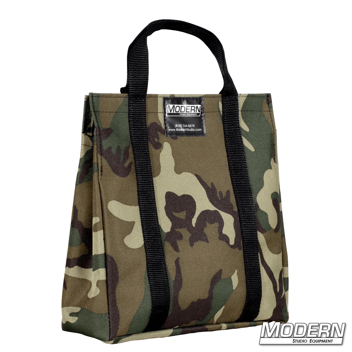 Camouflage Cordura 1000 bag with velcro closure for film grip and rigging equipment, designed for 8'x or 12'x frame corners and ears