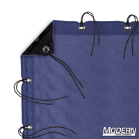 Night Blue Muslin for film grip rigging with grommets, ties, and elastic corners for quick attachment to frames, includes labeled storage bag.