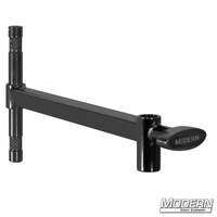 Mini Baby Offset Arm in black zinc finish, 7" with male 5/8" pin and female receiver for film grip rigging.