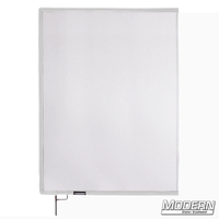 White Single Scrim with stainless steel frame for film grip and rigging, reduces lighting by 0.5 stop without altering color temperature.