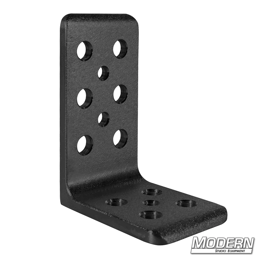 Black anodized 3x4 inch Cheese L-Plate with multiple rigging holes for film grip and rigging needs