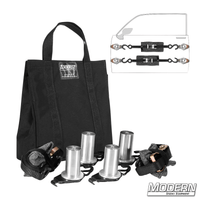 Door Mount Kit for Speed-Rail® with hooks, pipe fitting starters, aluminum washers, ratchet tie downs, bolts, storage bag for film grip rigging