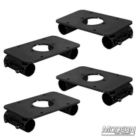 Set of 4 Skateboard Spreaders without Wheels for 1-1/2-inch Speed-Rail®, Black Zinc. Ideal for film grip and rigging tasks.