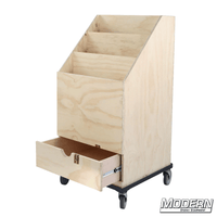 Wooden 3-place scrim and flag box with drawer on casters, designed for film grip and rigging applications.