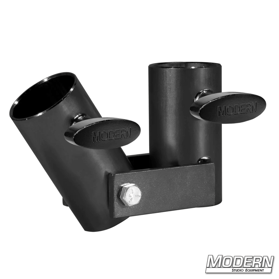 Adjustable Angle Receiver for 1-1/4-inch Speed-Rail® in black zinc with T-handles for film grip and rigging.