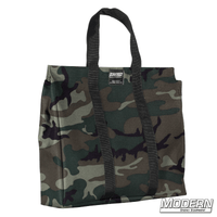 Camouflage Cordura 1000 bag with velcro closure for carrying corners and ears of 20' x 20' Speed-Rail® Frame Complete, ideal for film grip rigging.