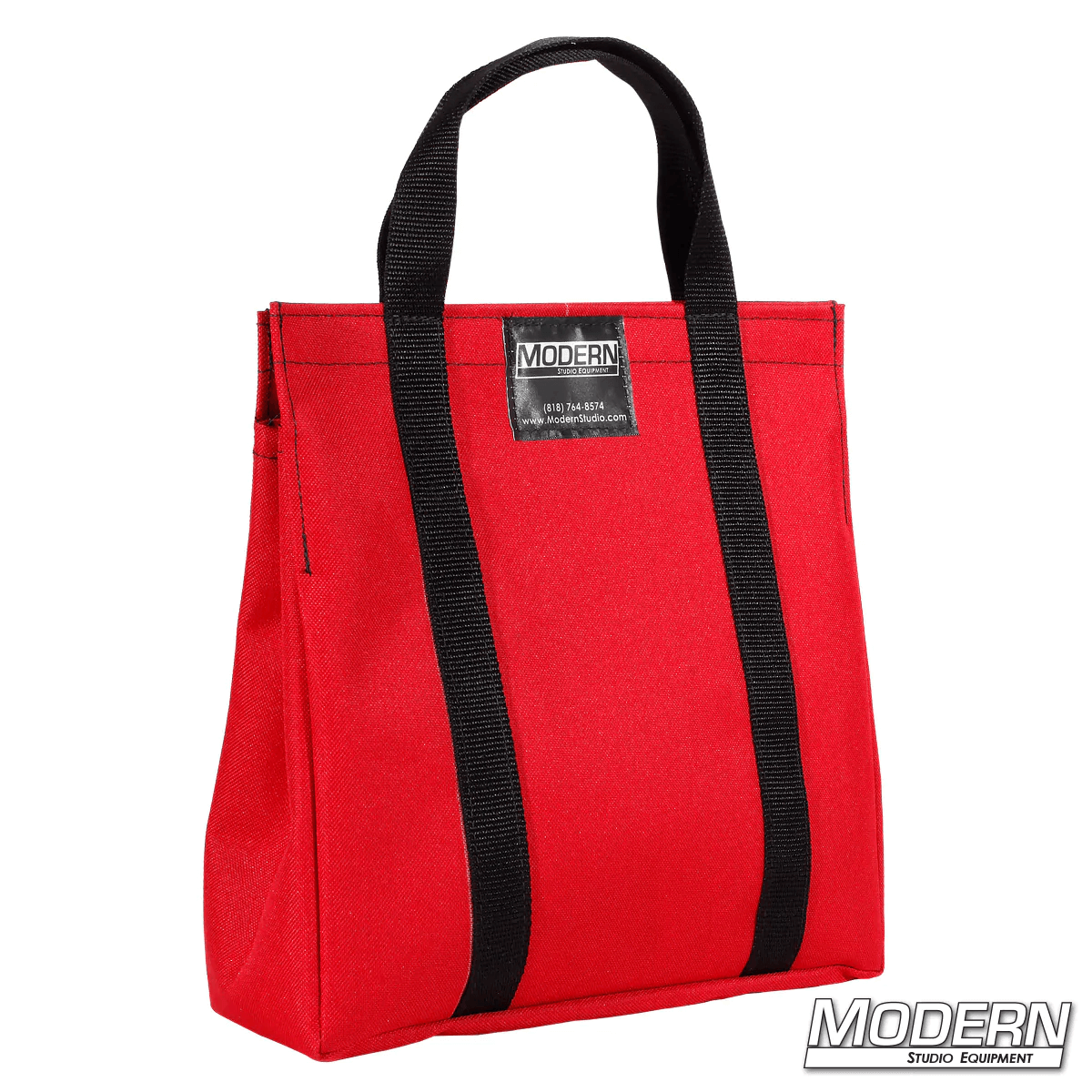 Red Cordura 1000 bag for film grip and rigging equipment with black handles and Modern Studio Equipment logo.