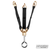 Black and gold camera tripod tie-down for film grip and rigging.