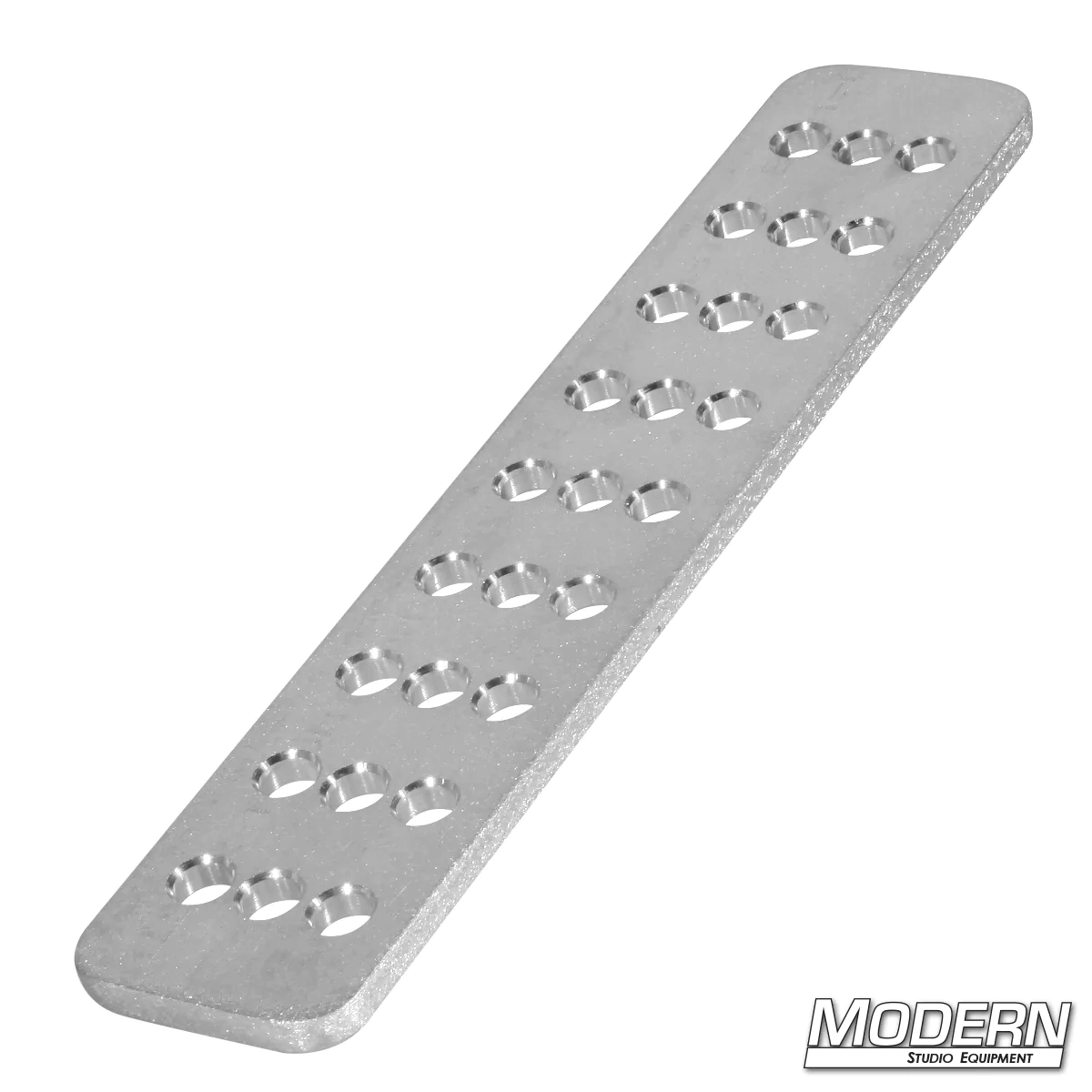 Aluminum cheese plate measuring 2" x 10" x 1/4", ideal for film grip and rigging applications in modern studio equipment.