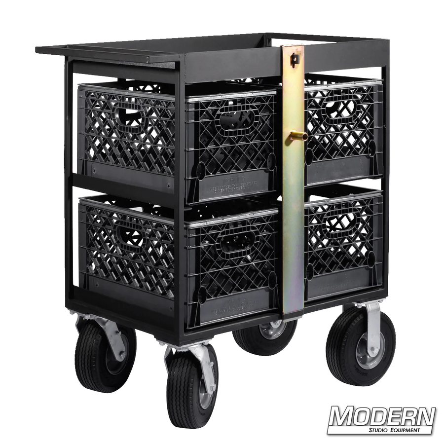4 Place Milk Crate Cart Complete with Locking Bar - With Crates